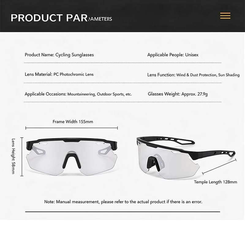 Photochromic Cycling Sunglasses for Men Women, Smart Light Sensitive Transition Glasses, Windproof Sports Sun Glasses