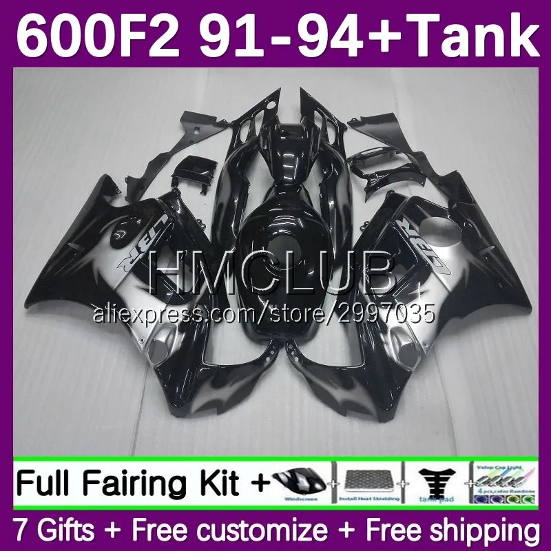 Fairing +Tank For HONDA CBR600 CBR 600F2 600 F2 FS CC 1No.24 CBR600F2 1991 1992 1993 1994 CBR600FS 91 92 93 94 Body Silver flame