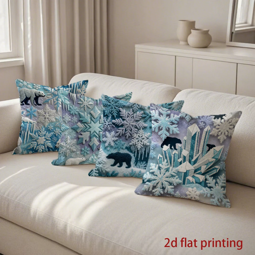 Winter Polar Bear Snowflake Pillow Covers Pattern Cushion Cover Suitable for Sofa Bedroom Car Pillow Cover