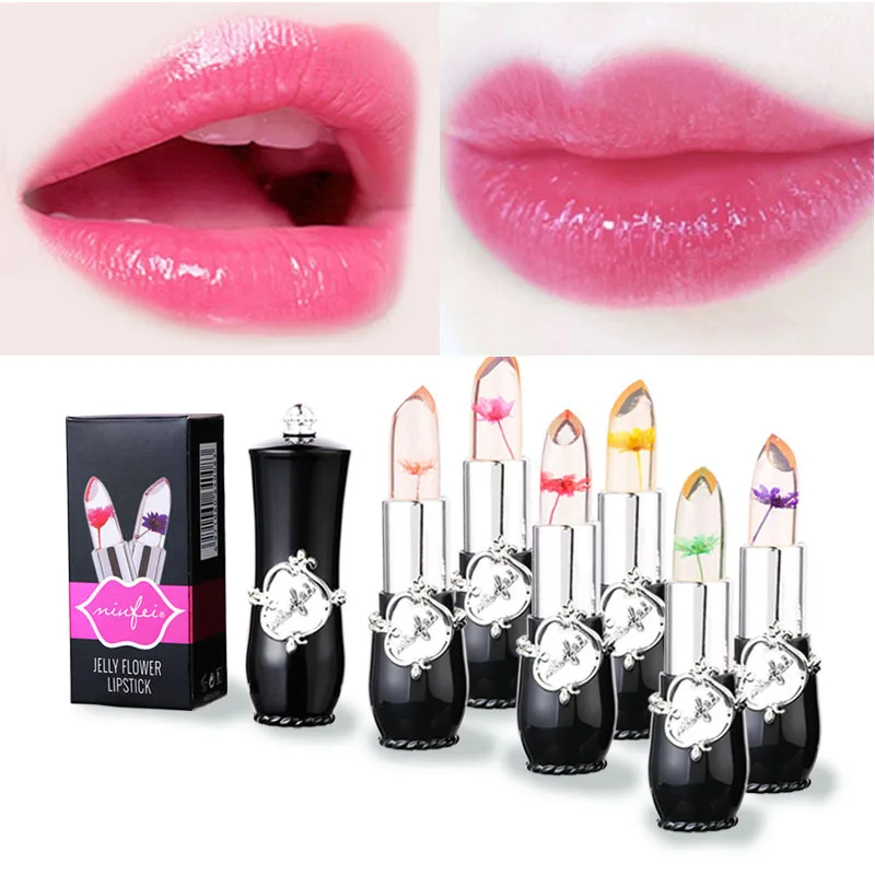 Pack Of 6 Crystal Flower Jelly Lipstick Temperature Change Moisturizer Flower Lip Stick Temperature Mood Lipstick Include