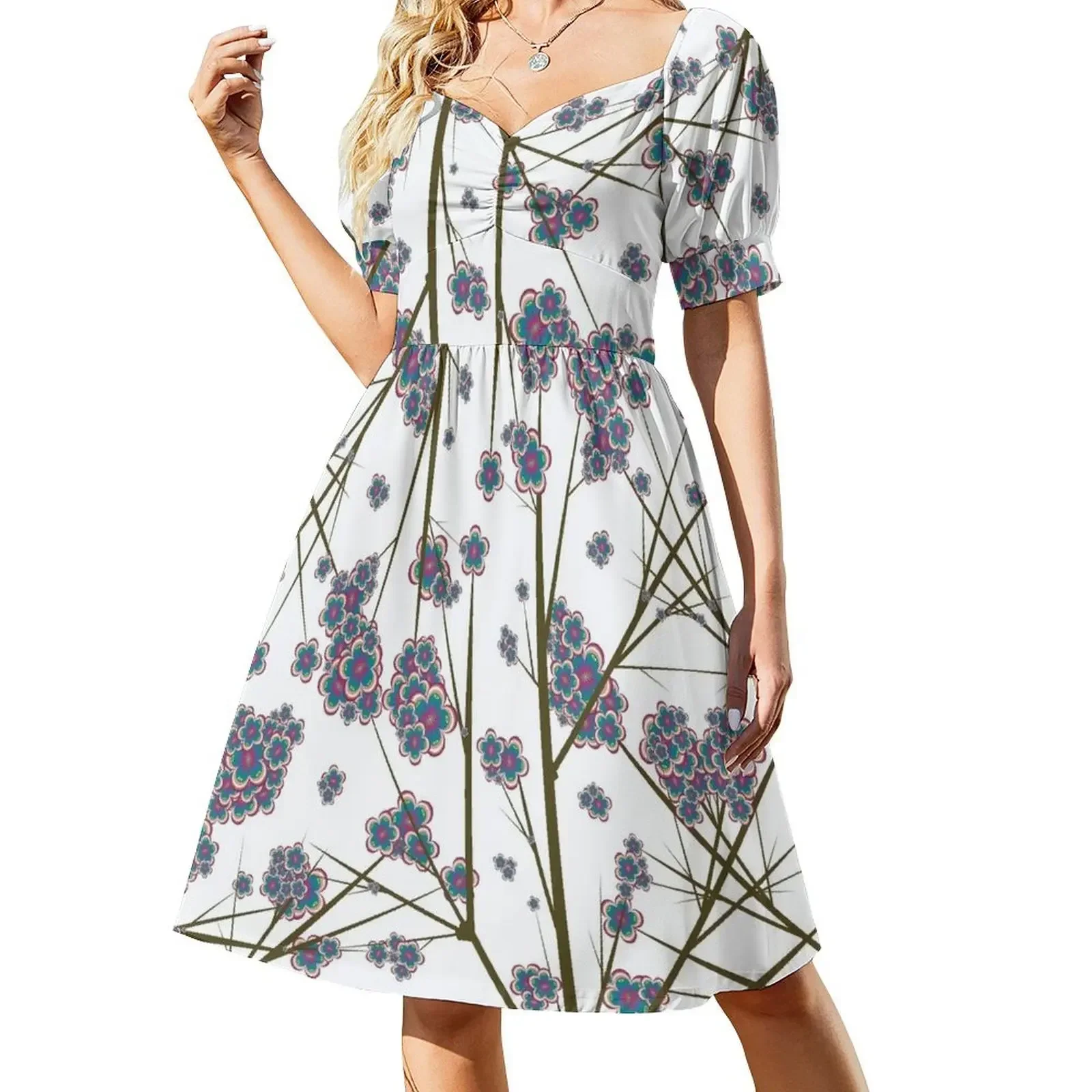 

Peculiar Branches - White Short-Sleeved Dress prom dress Woman clothing Long veiled dresses elegant women's sets Dress
