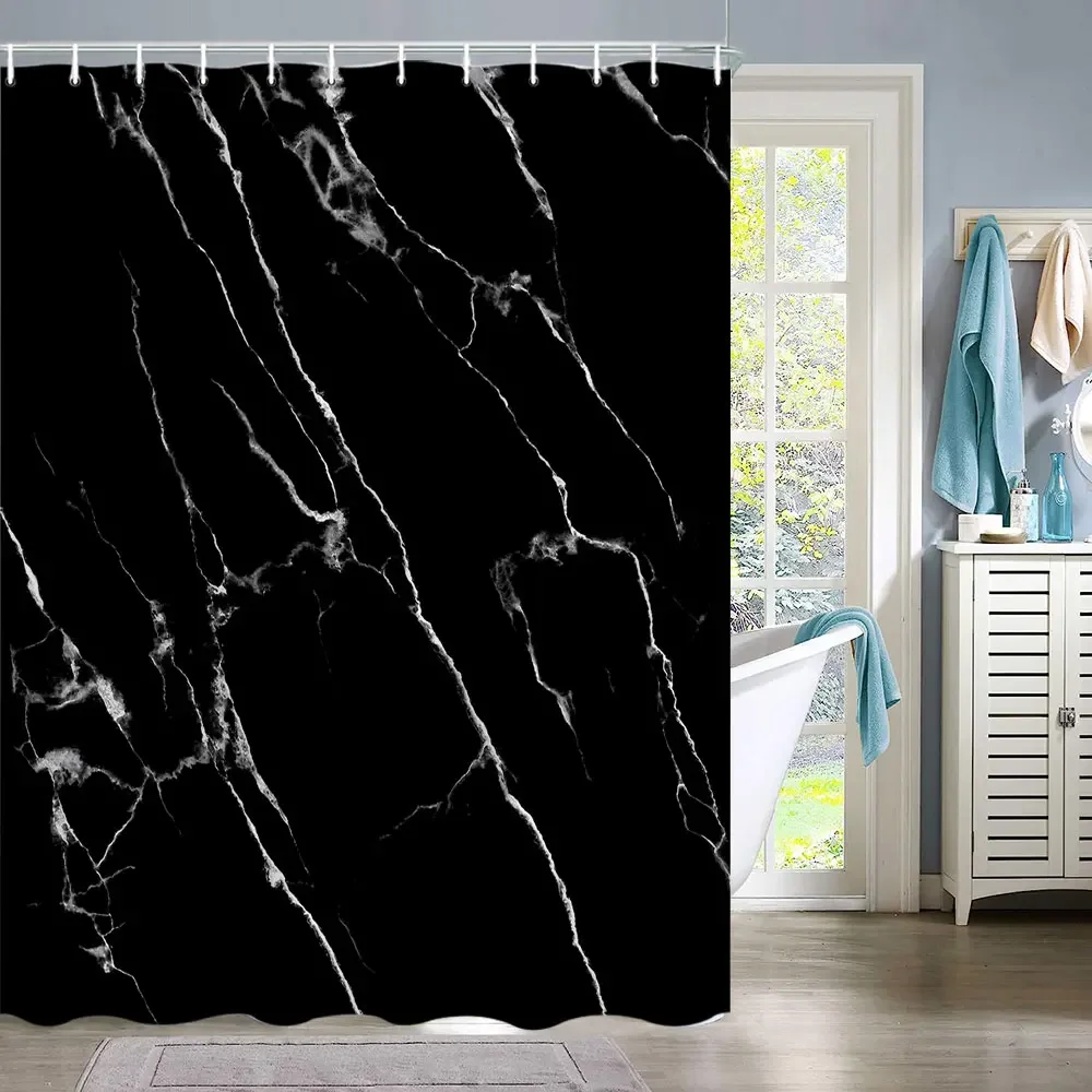 Marble Colour Spray Shaped Natural Luxury Abstract Fluid Texture Shower Curtain Free-Flowing Metallic Swirl Pattern Bath Curtain