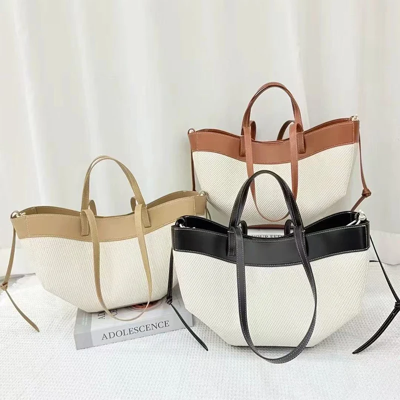 

2025 Fashion Women's Luxury Knitted Splicing Single Shoulder Large Capacity Tote Bag, Handheld Wing Bag, Underarm Shoulder Bag