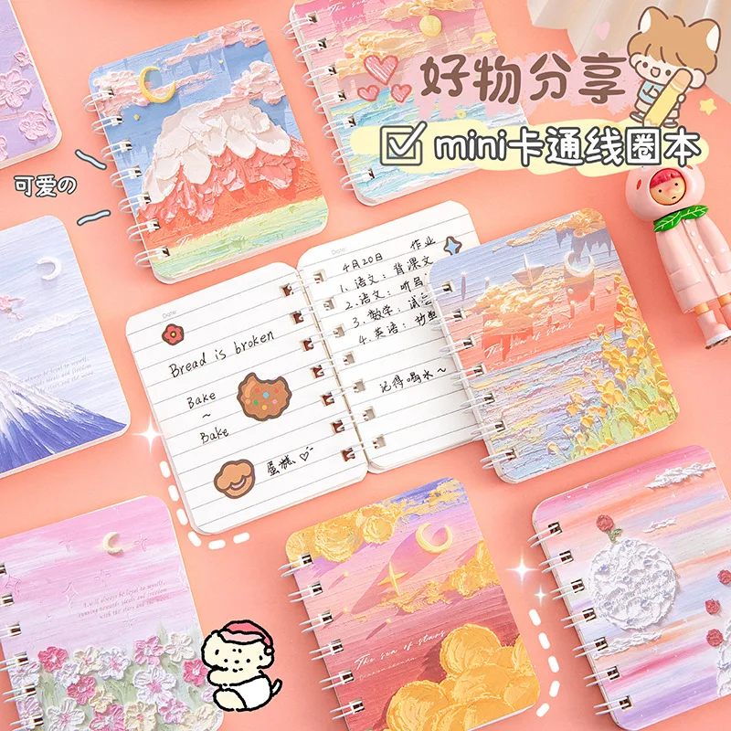 1/2/3 Random Kawaii Books Set A7 Small Notepad Coil Notebook 80 Sheets Cute Korean Stationery School Supplies for Students