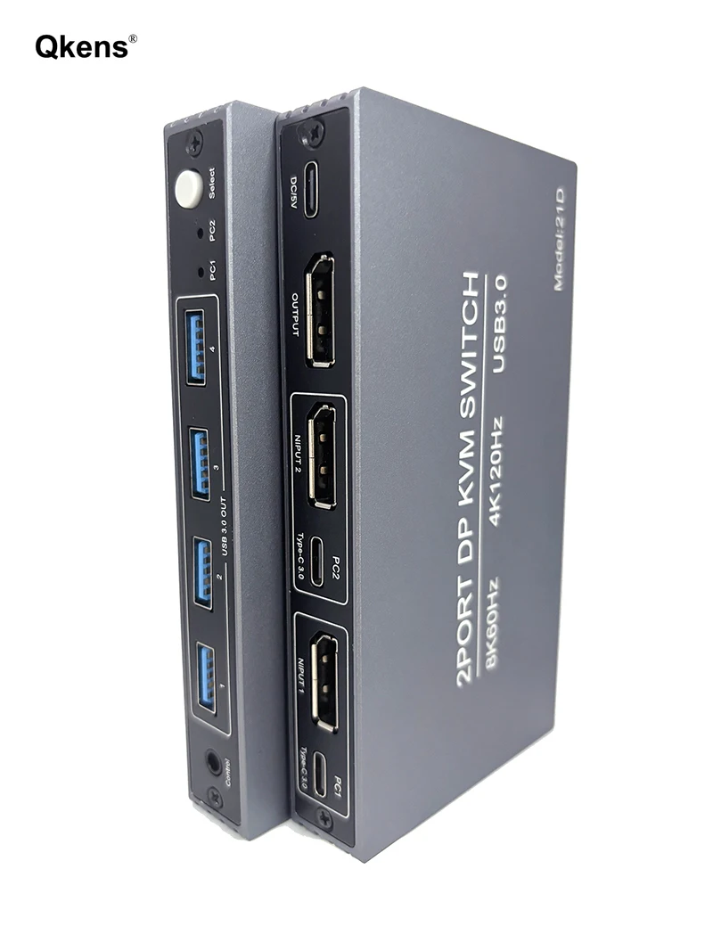 

2-портовый KVM-переключатель 8K DP с 4 портами USB 3.0, 4K 120 Гц, 1080p 240 Гц DisplayPort для подключения двух компьютеров к мыши, клавиатуре и монитору