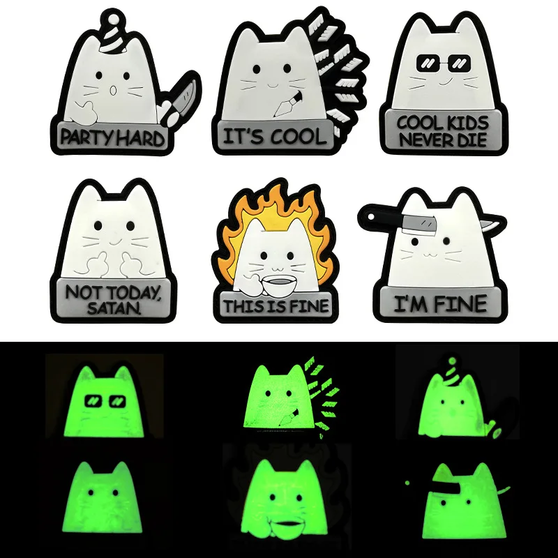 

Cute Creative Cat PVC Badge White Luminous Cat Hit By An Arrow, Using A Knife To Act Cool Hook and Loop Tactical Patch