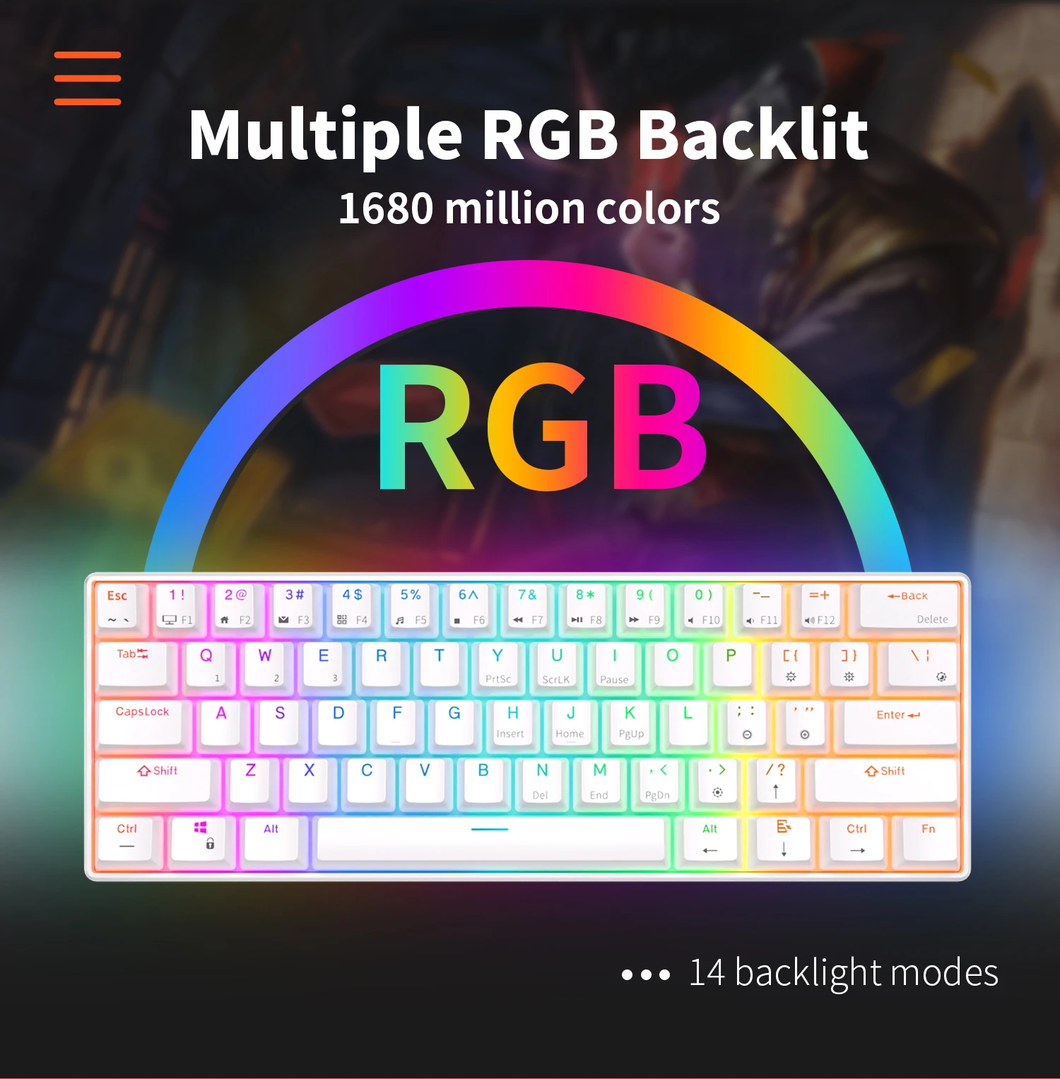 لوحة مفاتيح ميكانيكية للألعاب Royal Kludge RK61 61 مفتاحًا 60% RGB بإضاءة خلفية قابلة للتبديل السريع سماعة لاسلكية تعمل بالبلوتوث/USB Gateron Cherry