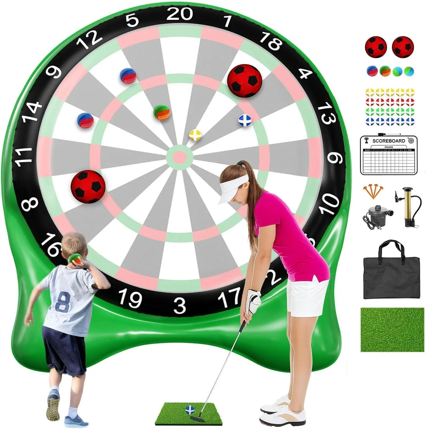 

Inflatable Giant Kick Dart Games Outdoor Backyard Lawn Large Carnival Games for Kids Adults Family Dartboards with Air Pump