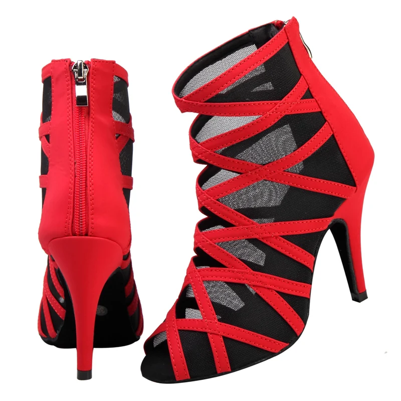 NATASHA new sexy red Latin dance shoes women's 10cm high heel dance shoes professional soft soled high top dance boots modern da