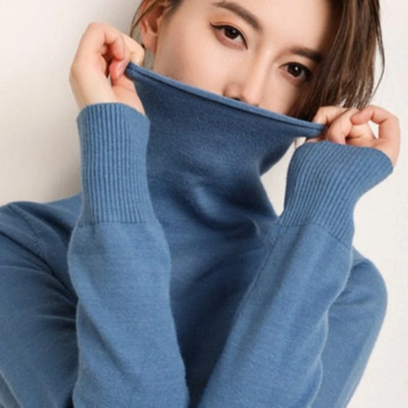 

Spring and Autumn High-neck Knitted Sweater - Women's Versatile Sweater with Self-cultivation Fit Base Layer Knit Shirt