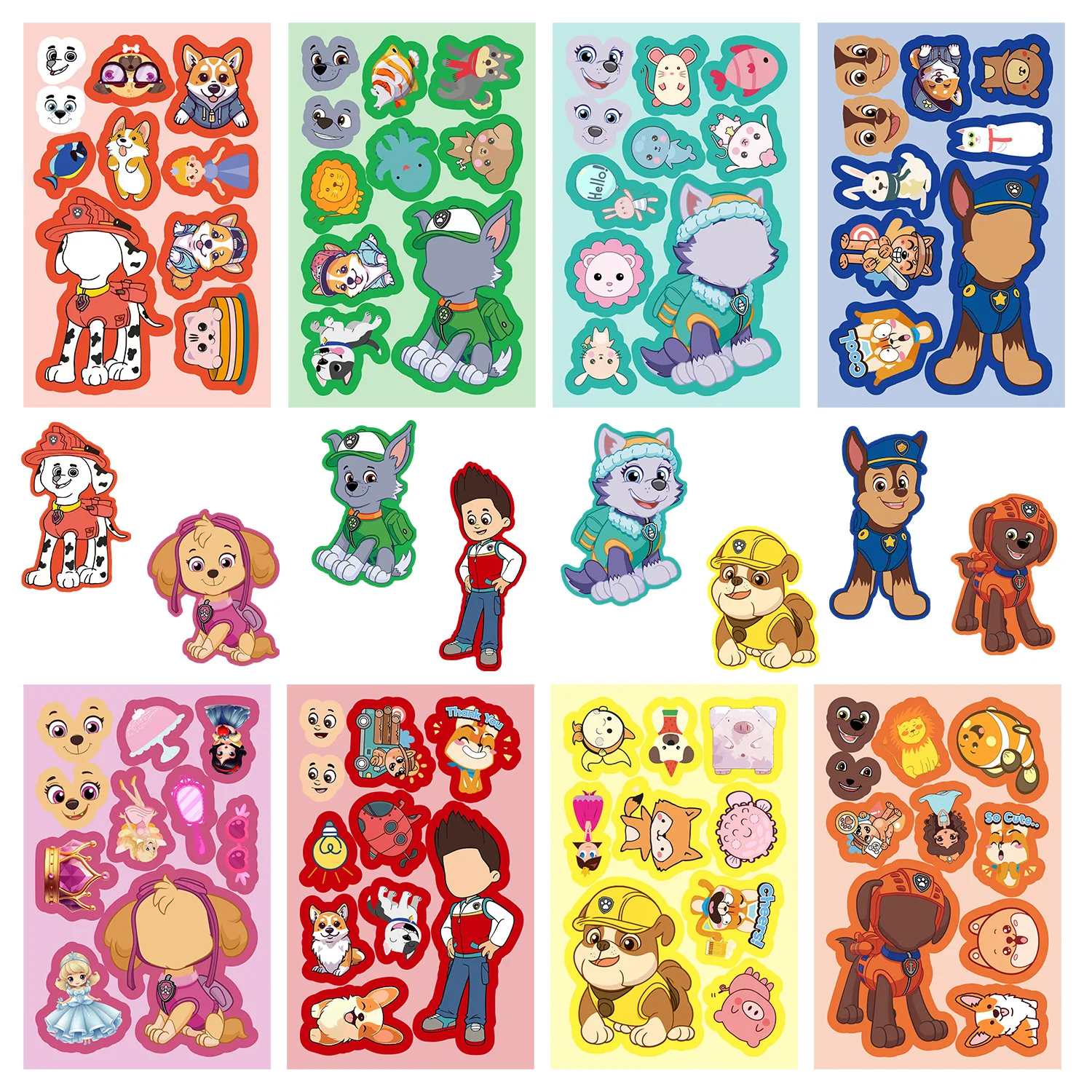 8/16 ورقة جعل وجه باو دورية لغز ملصقات الكرتون لتقوم بها بنفسك رايدر تشيس تجميع بانوراما الاطفال لعبة الأطفال الأولاد لعبة حفلة هدية #2