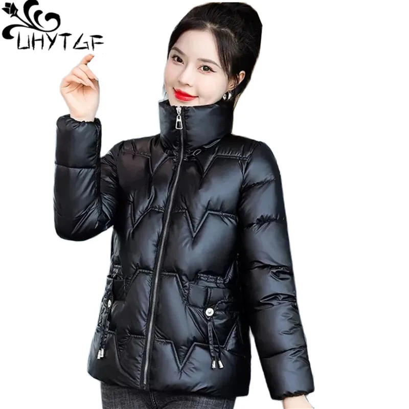 

UHYTGF Winter Coat For Women Quality Shiny Down Jacket Casual Warm Parkas Outewear Female Solid Korean Student Overcoat 4XL 2255