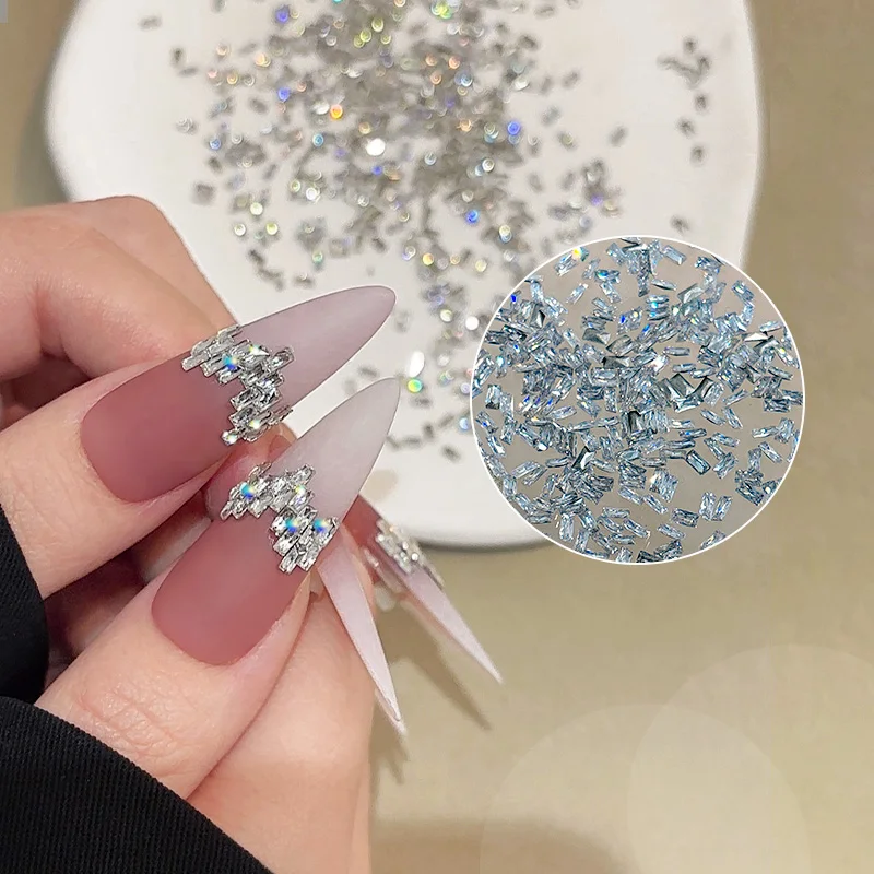 Novo diy zircão brilhante quadrado retangular prata kit de decoração de unhas feito de pérola zircão material para deslumbrante arte do prego brilhante