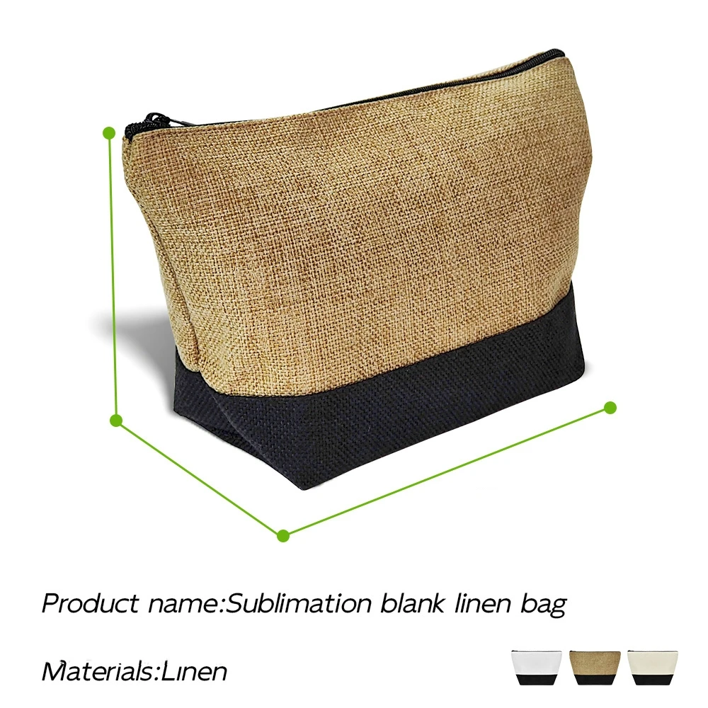 Sublimation Blank Makeup Bag Linen Cosmetic Bag With Black Bottom Portable Storage Student Pencil Bags For Logo Image Print