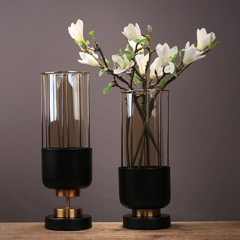 Metal High Floor Bud Small Interior Vase Glass Ikebana Luxury Nordic Interior Vase Plant Pot Floreros Home Decoration YX50VS