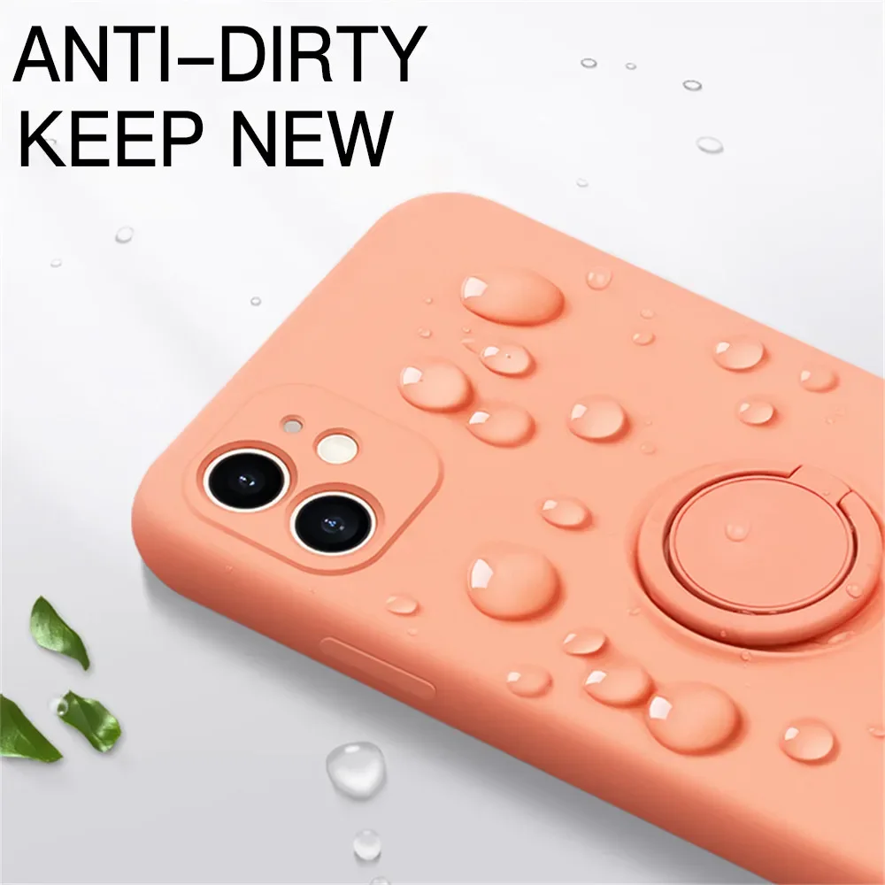 Original Liquid Silicone Ring Holder Case For iPhone 15 14 13 12 11 Pro Max Mini Xs XR 7 8 Plus SE Bracket Magnetic Cover Strap image 4
