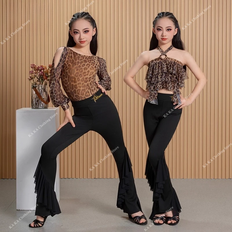 

Leopard Tango Rumba Samba Latin Dance Costume Girls Salsa Latin Dance Dress Girls Competition Ballroom Dress Standard Children