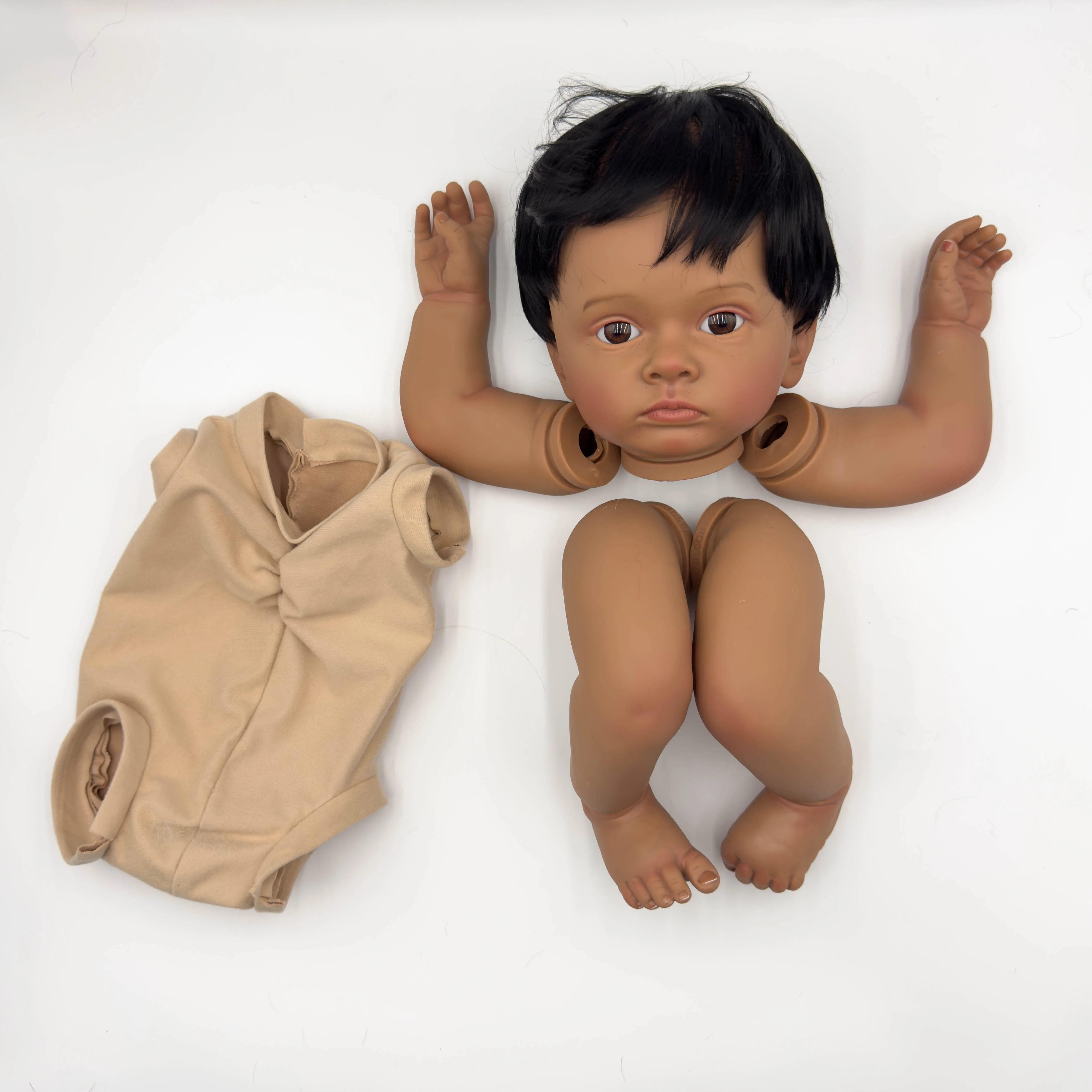

24inch Lifelike Reborn Doll Parts with Brown Skin 3D Painted Visible Veins Cloth Body And Hand Rooted Hair Tutti NPK