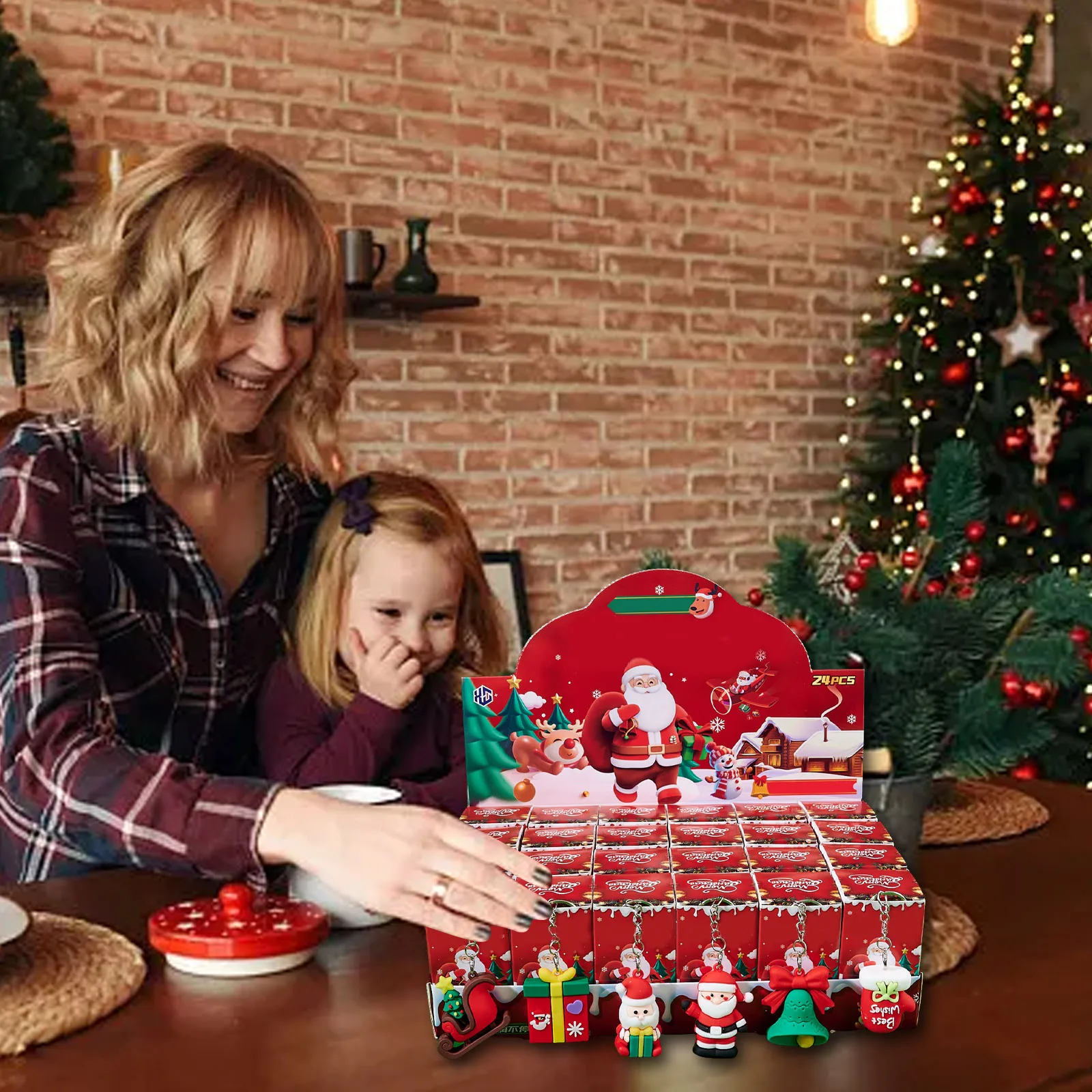 Countdown to Christmas Advent Calendar with Chocolate 24 Box Christmas Keychain Cute Christmas Electric Cooking Pot with Timer