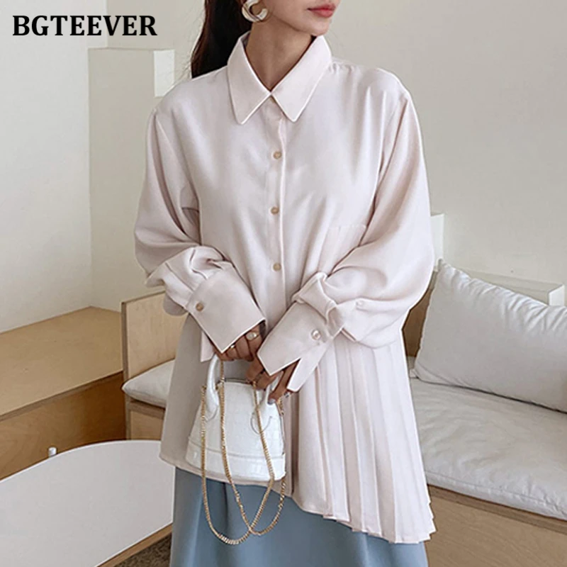 

BGTEEVER стильные плиссированные рубашки нестандартной формы с длинными рукавами, женские свободные однотонные женские блузки с лацканами, женские топы, Blusas