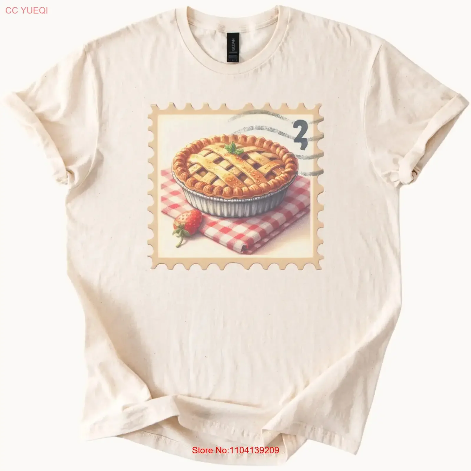Strawberry Pie Stamp T Shirt Retro Bakery Dessert Art  vintage Washed Stretched homme graphic Versatile designer clothes Casual