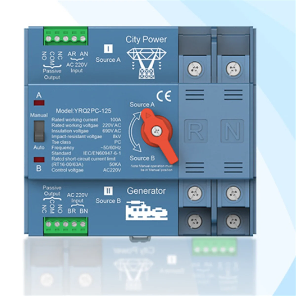 

Новый автоматический резервный переключатель с двойным питанием ATS для генератора или фотоэлектрической энергии в город, переключатель мощности, генератор 125A 2P