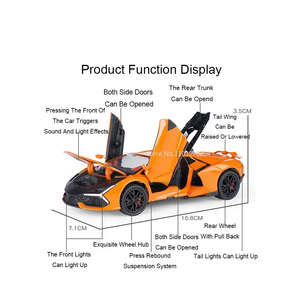 1:32 Lambo Aventador Legering Miniatuur Automodellen Speelgoed Deuren Geopend Voertuigen Geluid Licht Trek Speelgoed voor Jongens Kid Kerstcadeau