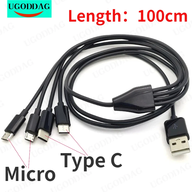 4 In 1 Multi Charging Cable USB To Micro USB Type C Cable Charging For Phone Tablet Charging Cord USB Charger Splitter Cable