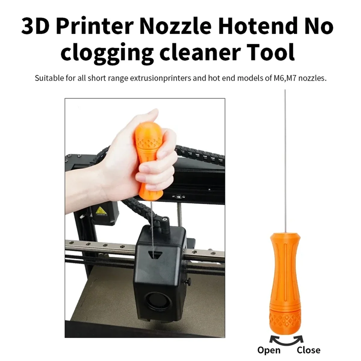 Herramienta limpiadora Hotend para impresora 3D A56XQ, sin obstrucciones para boquillas volcánicas M6 M7 E3D MK8, herramienta de limpieza para desobstrucción de tubos