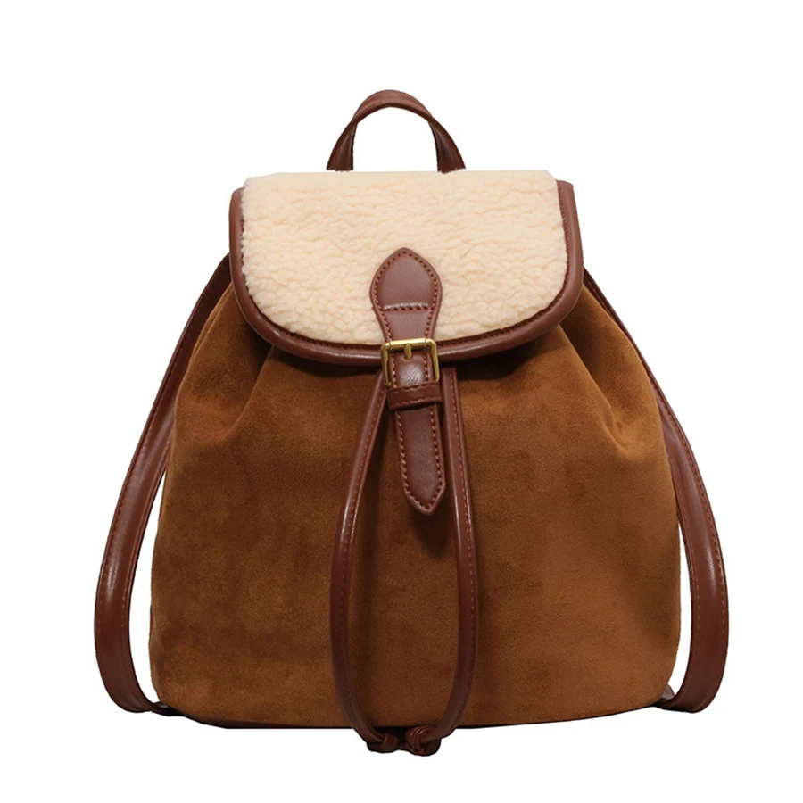 Women Korea autumn backpack female ins student soft suede shoulder bag casual travel bagpack brown rucksack school bags Mochila