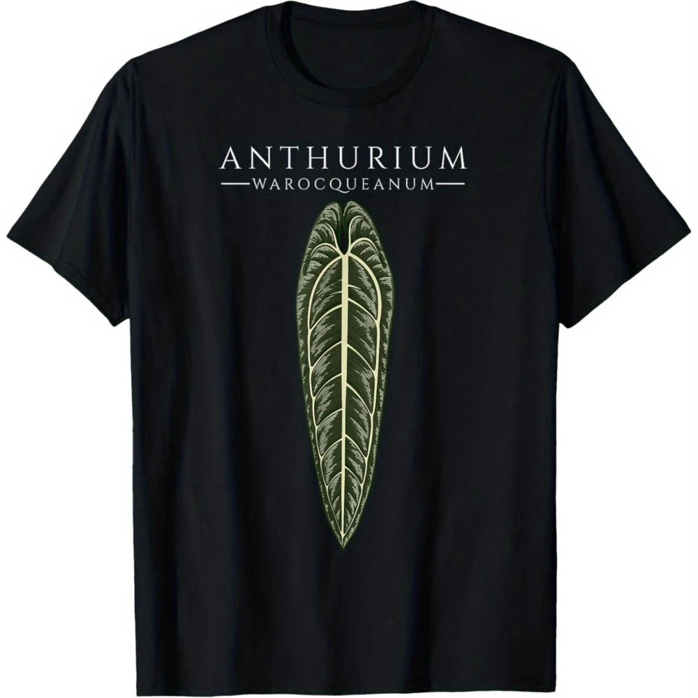 Camiseta Botánica 100% Algodón para Hombre, Compatible con Amantes de Philodendron y Anthurium, Negra, Corte Holgado, Anti-Encogimiento