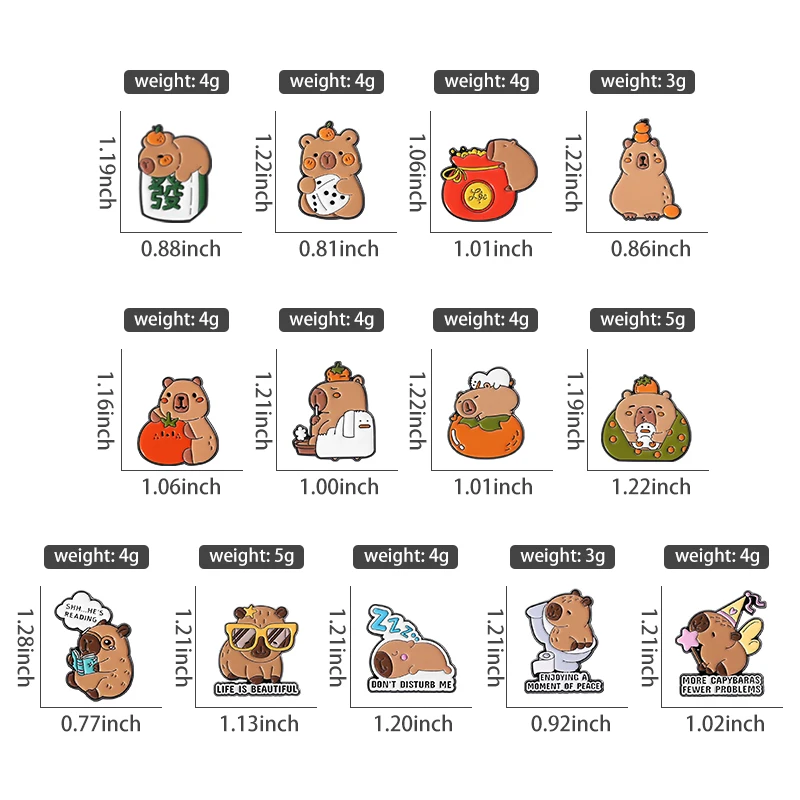 3-9pcs/set Cartoon Capybara Red Eared Rabbit Enamel Pins Anime Movies Vehicle Bullet Game Role Brooches Lapel Badge Jewelry Gift