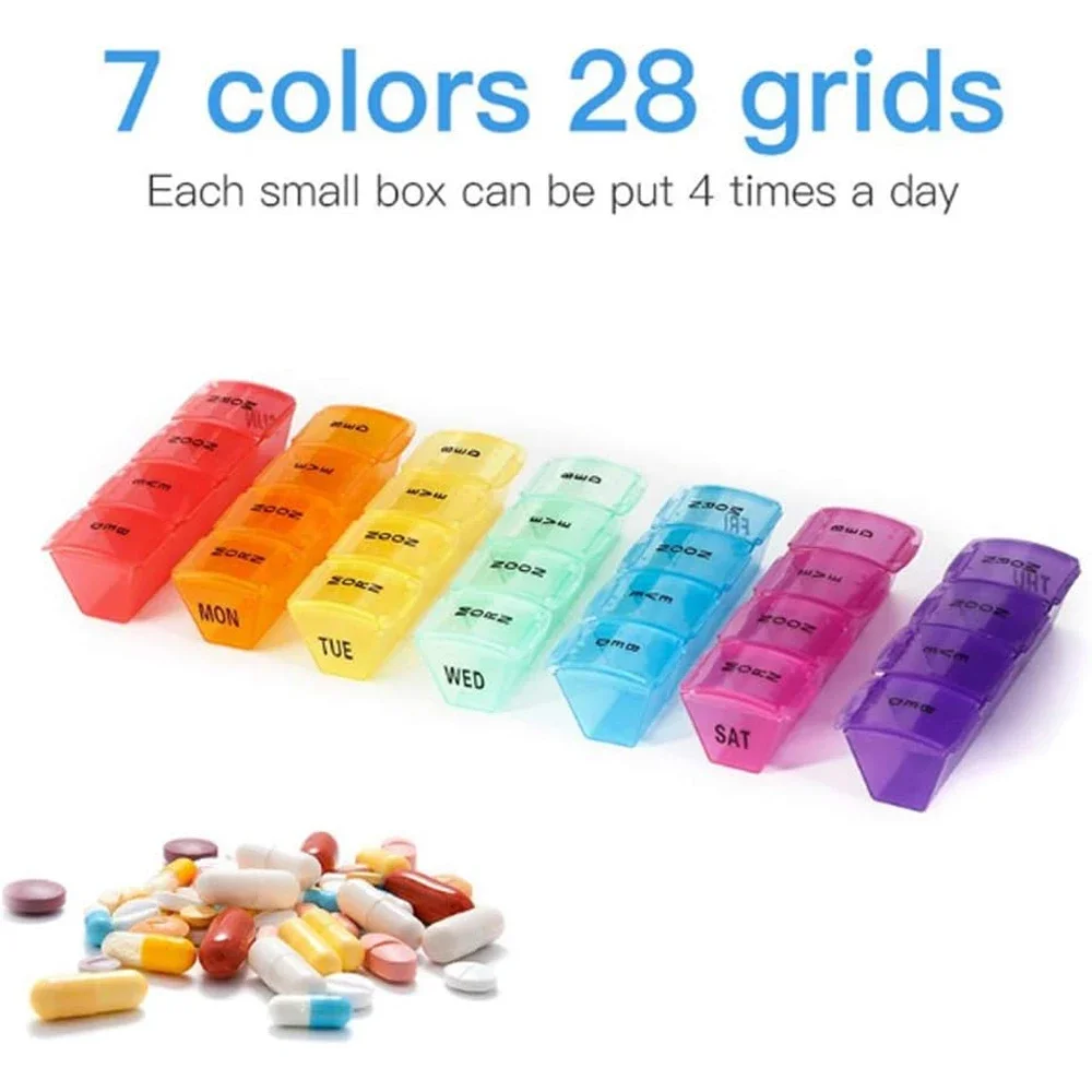 1PCS Weekly Pill Manager, 4 Daily Pill Boxes, 7-Day Pill Rack Moisture-Proof, Supplement Container (Cylindrical Storage)