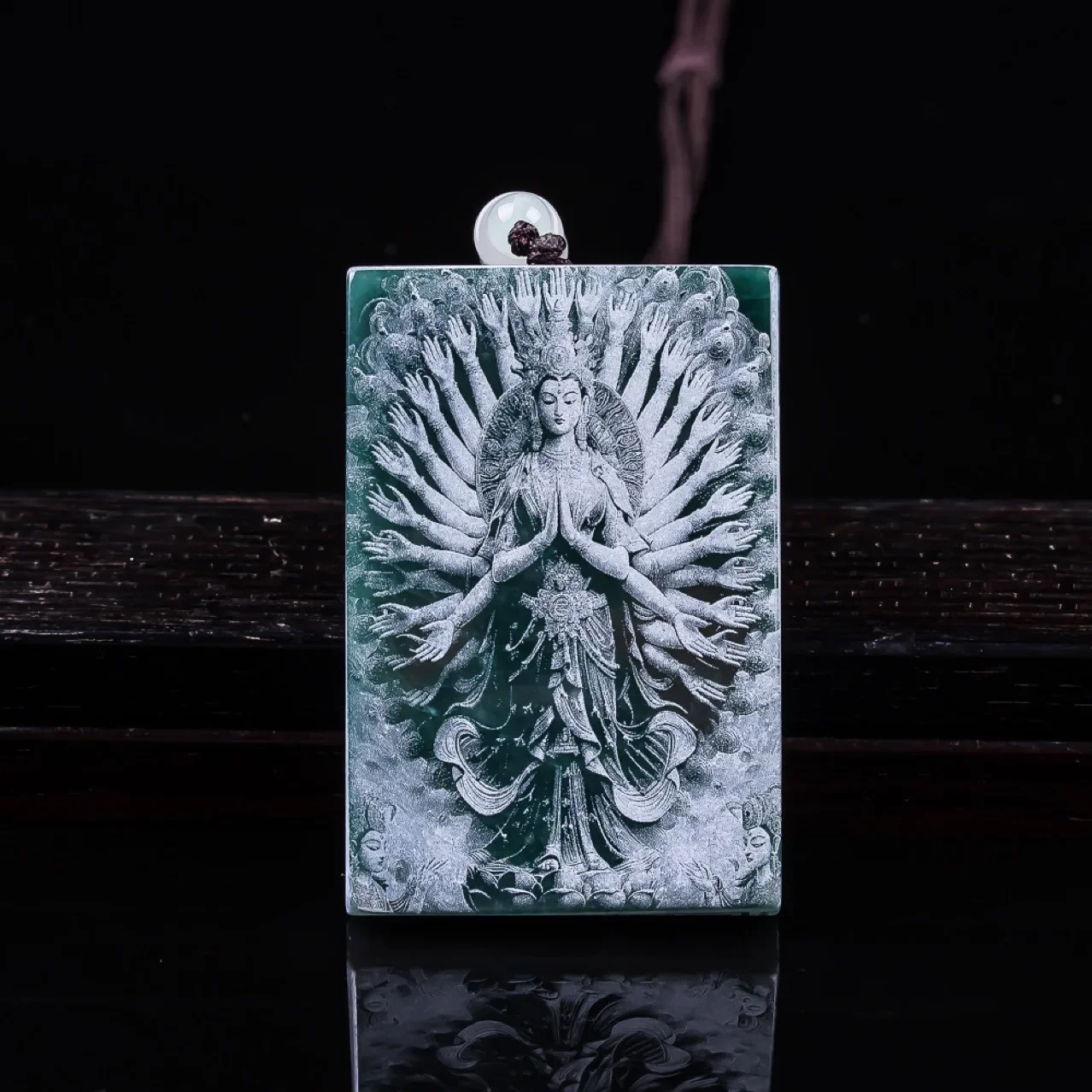 Natural Genuine A-grade Jadeite High-quality Thousand-hand Guanyin Blue Water Double-sided Ice Stone Pendant Jade Bracelet