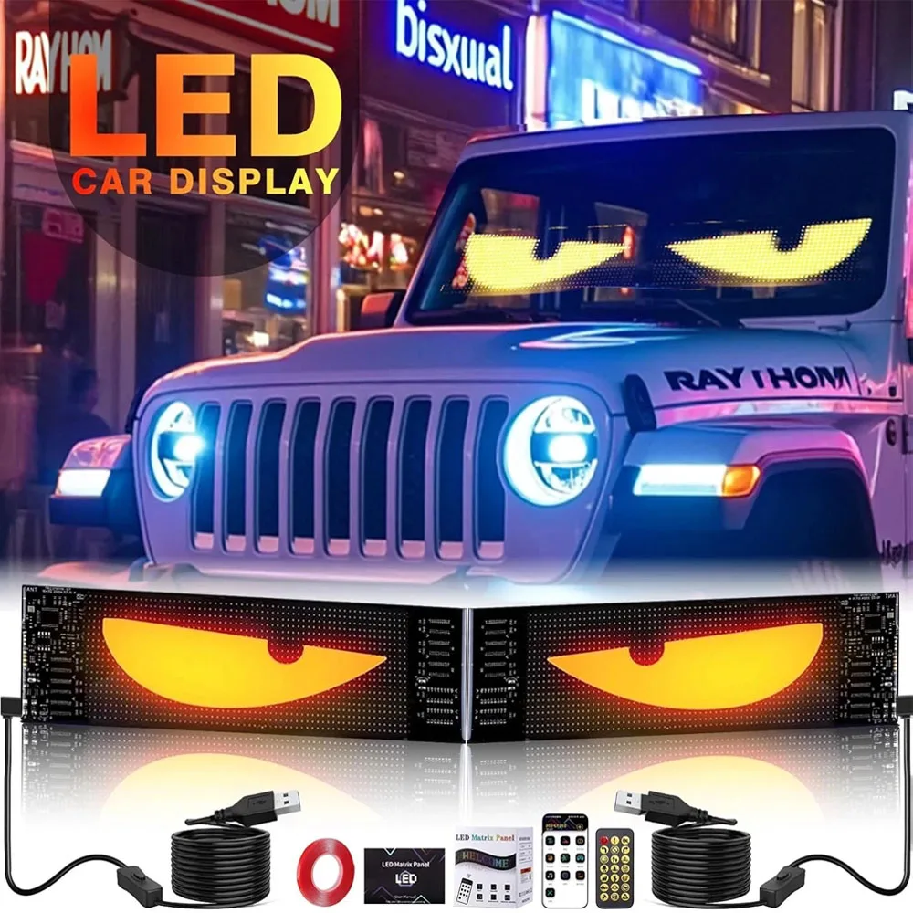 Luz de ojos del diablo pantalla LED camión parabrisas ojos luces programable animación Flexible pantalla desplazable luz DIY