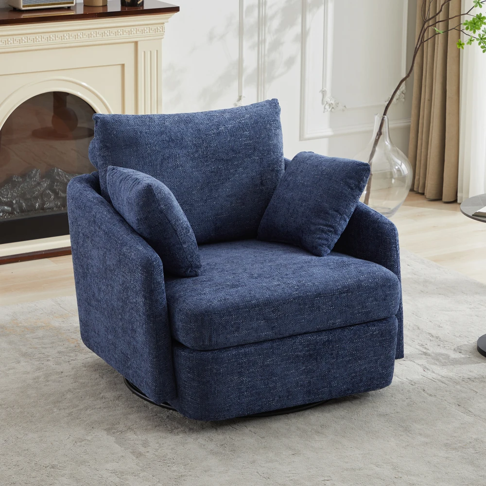 

40.55"W 360 Swivel Accent Chair with 2 Pillows, Modern Oversized Navy Chenille Arm Chair for Living/Bedroom