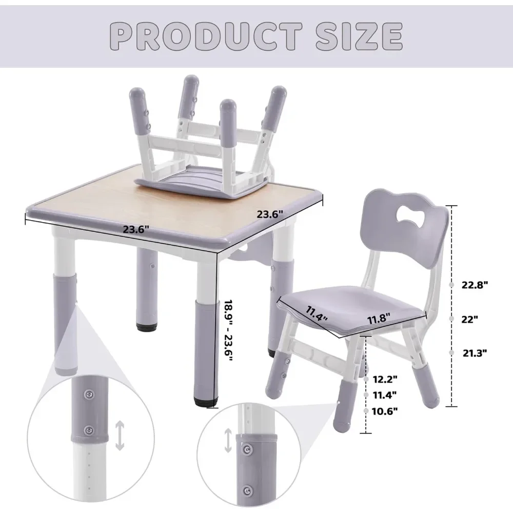 Kids Table and 2 Chairs Set, Height-Adjustable Toddler Table and Chairs Set with Graffiti Desktop