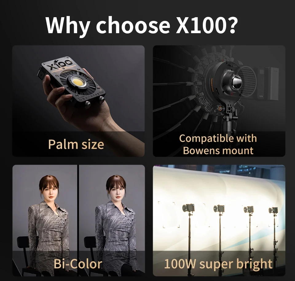 ZHIYUN MOLUS X100 100W COB LED Light Outdoor Photography Lighting Photo/Video Shooting Handheld Portable Pocket Light