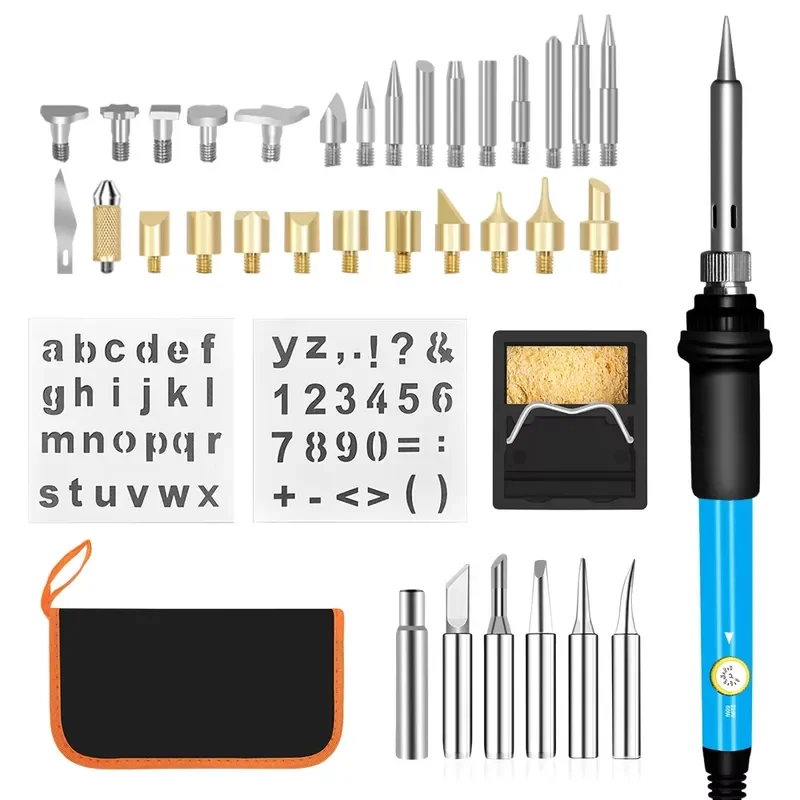 37pcs/set Wood Pyrographying&soldering Tools Kit 60W Wood Burning Pen Soldering Iron With Wood Burning Tips and Soldering