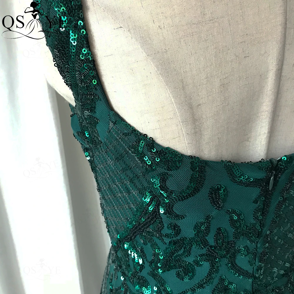 Luxury Emerald Evening Dresses Green Sequined Long Mermaid Prom Gown Glitter Elegant Party Dress Pattern Lace Formal Dress 2022