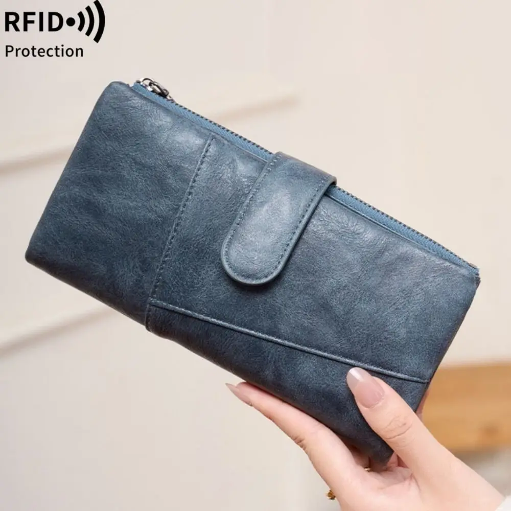 Fashion RFID Anti-Theft Women's Wallet Double Zipper Large Capacity Clutch Bag Credit Card Slots Tri-fold Wallet Travel