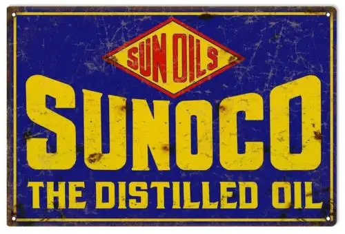 Sunoco The Distilled Oil Retro Metal Sign 12 x 8 Wall Art