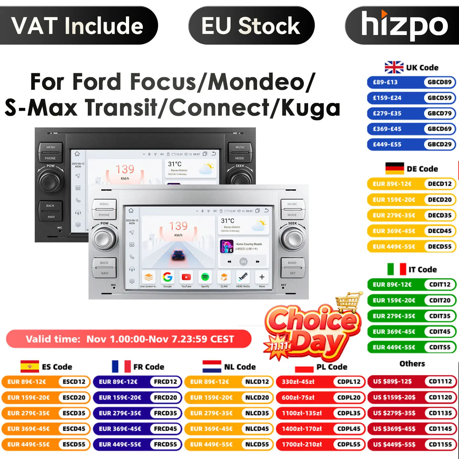 2din Android 14 Car Radio for Ford Mondeo S-max Focus C-MAX Galaxy Fiesta Transit Fusion Connect Kuga Multimedia Navigation GPS