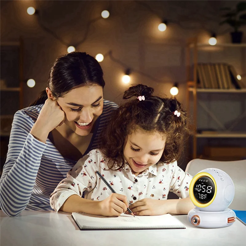 

1Set Wake Up Light Bluetooth Speaker Mini FM Radio Colorful Astronaut Night Lamp White ABS