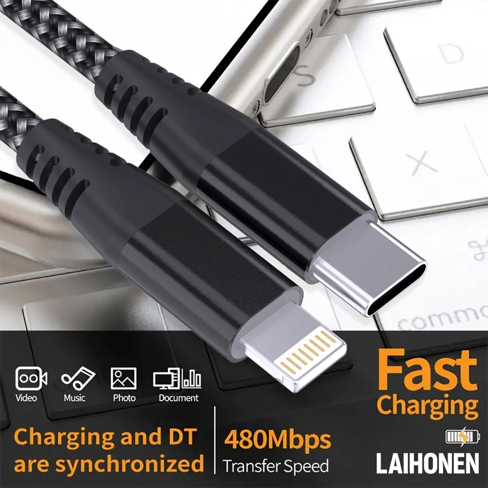 USB C to Lightning Cable MFi Certified Fast Charging Nylon Braided Data Transfer Cord for iPhone 14 13 12 11