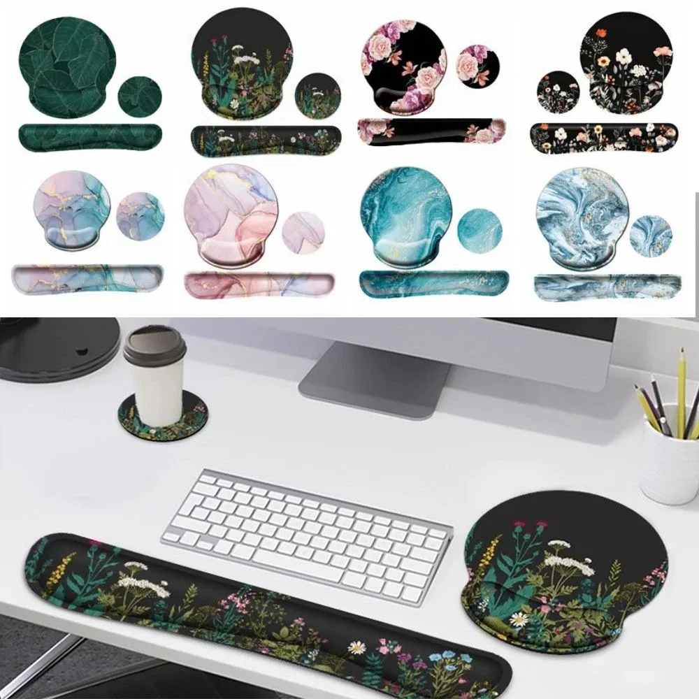 3Pcs/Set Comfortable Keyboard Wrist Rest Set Non-Slip Base Soft Mouse Wrist Support Pad Coaster Ergonomic Keyboard Hand Cushion