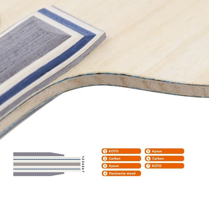 Professional Blue Carbon Table Tennis Blade 5+2 Koto Ayous Wood ALC Structure Ping Pong Racket Paddle for Expert Training Match