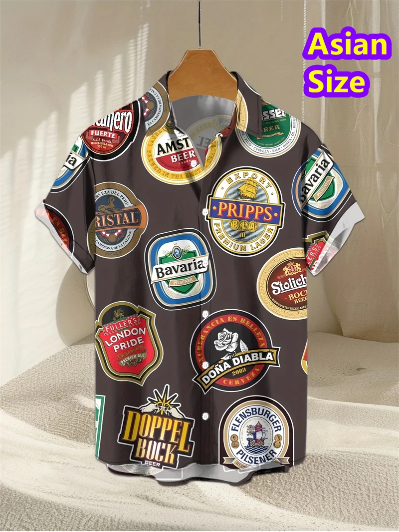 Beer Festival Hawaiian Shirts For Man 3D Print Short Sleeve Tees Summer Hawaiian Beach Style Single-Breasted Tops Lapel Clothing