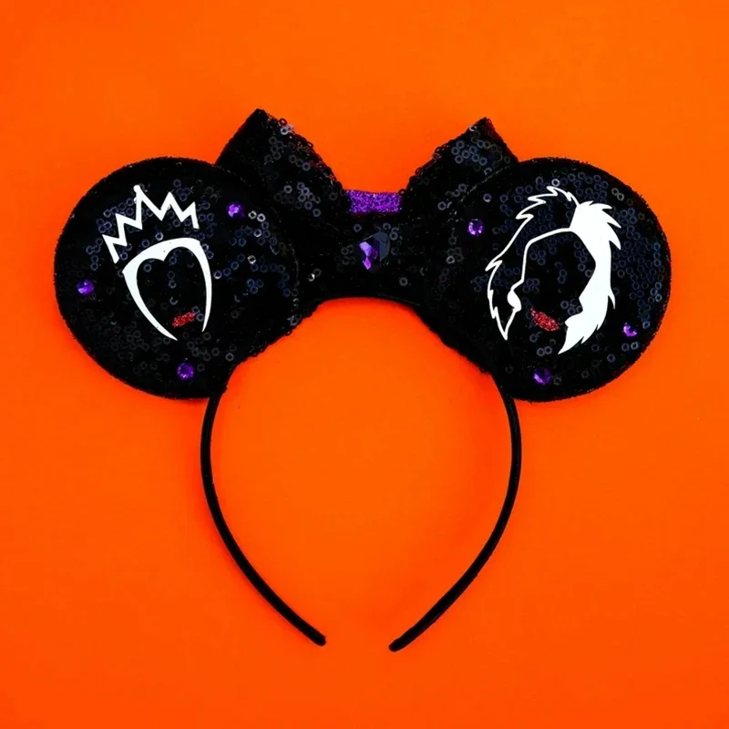 Fine Cruella de Vil Headband Disney Mickey Mouse Ears Headbands for Girls Kids Women Bow Hair Accessories Party Cosplay Hairband