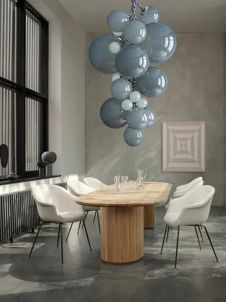 

Postmodern Blue Glass Grape Ball Shape LED Chandeliers Ceiling lustre Artistic and creative design for living room luminaire